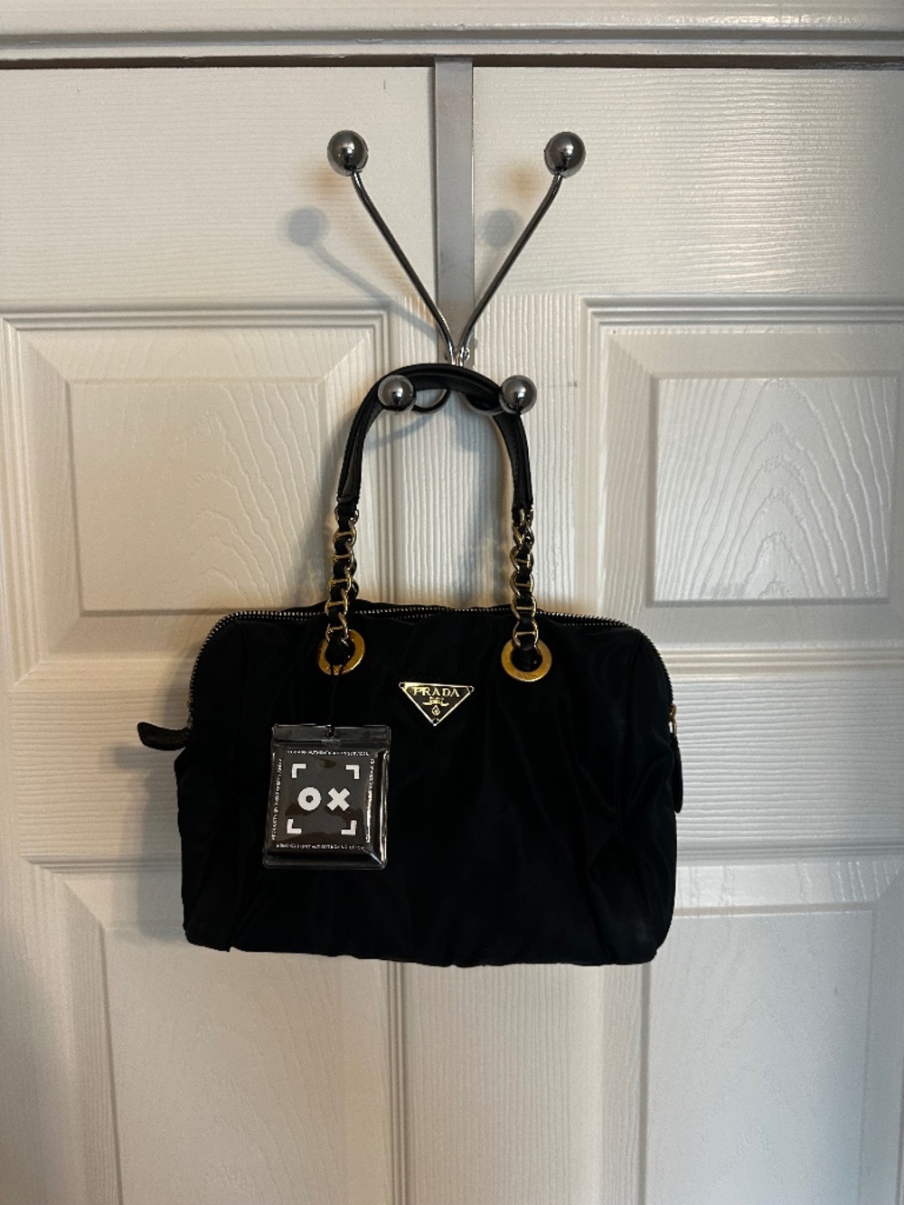 Black Prada nylon handbag with gold hardware